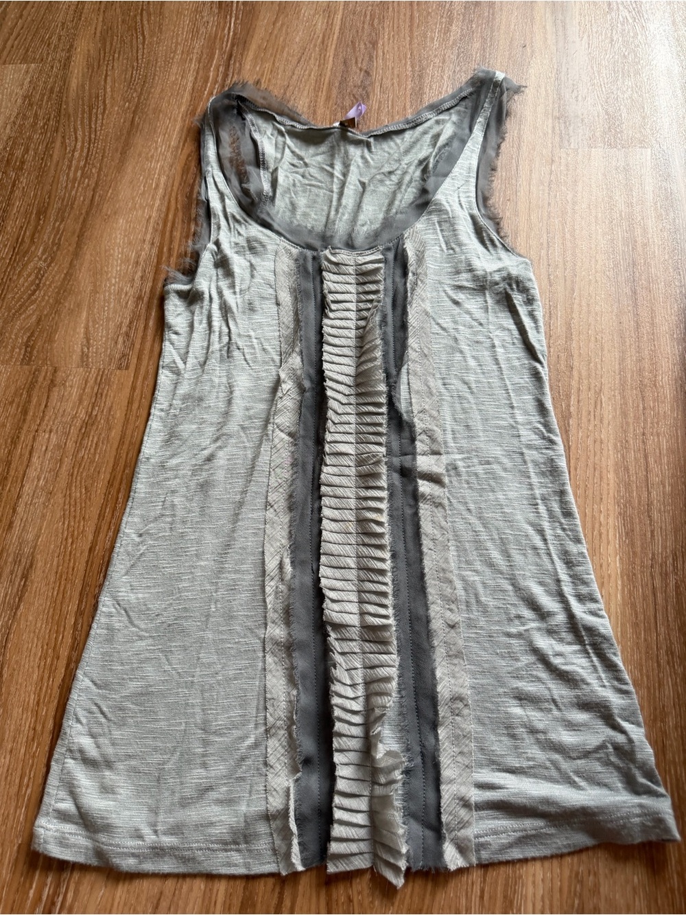 Olivia Moon Sleeveless Ruffle Front Tank Top - Light Gray